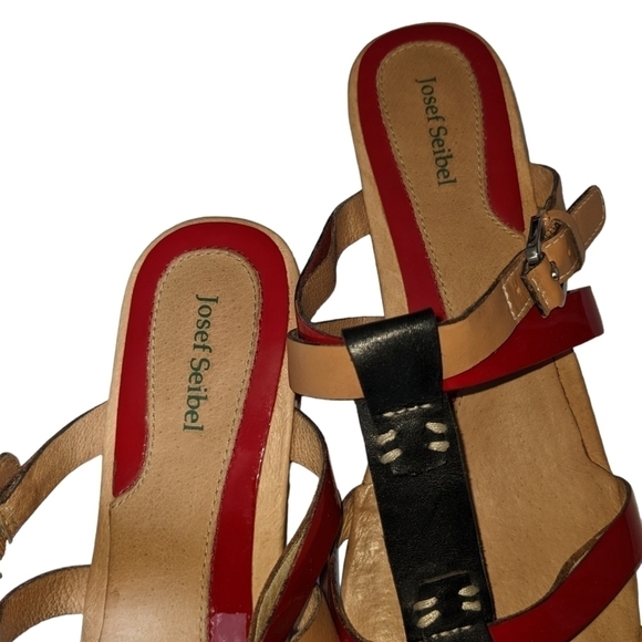 Josef Seibel slip on Sandals European Size 41. Black red and tan like new cond - Picture 2 of 5